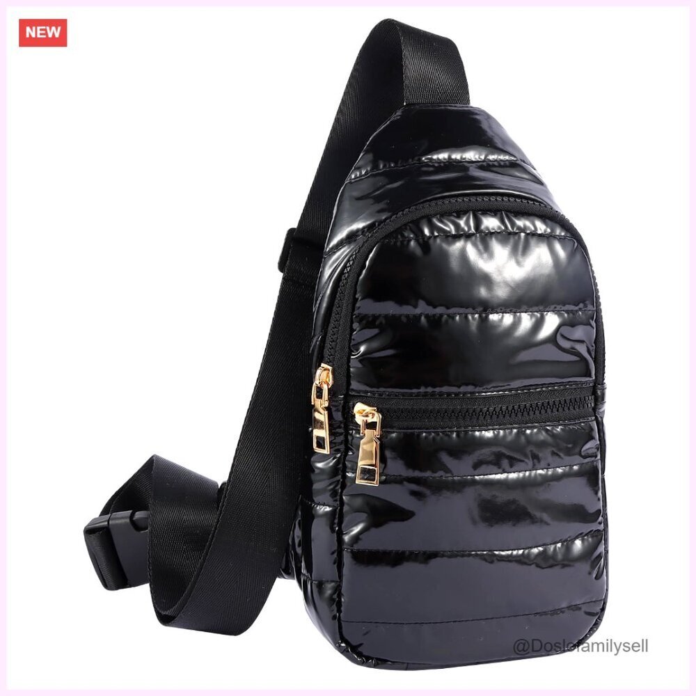 Quilted Puffer Sling Bag Small Crossbody Purse Water-Resistant Travel